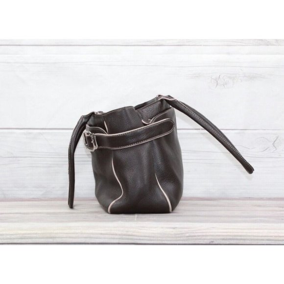 Cole Haan Brown Pebbled Leather Pink Lined Double Handle Tote Shoulder Bag - Picture 2 of 9